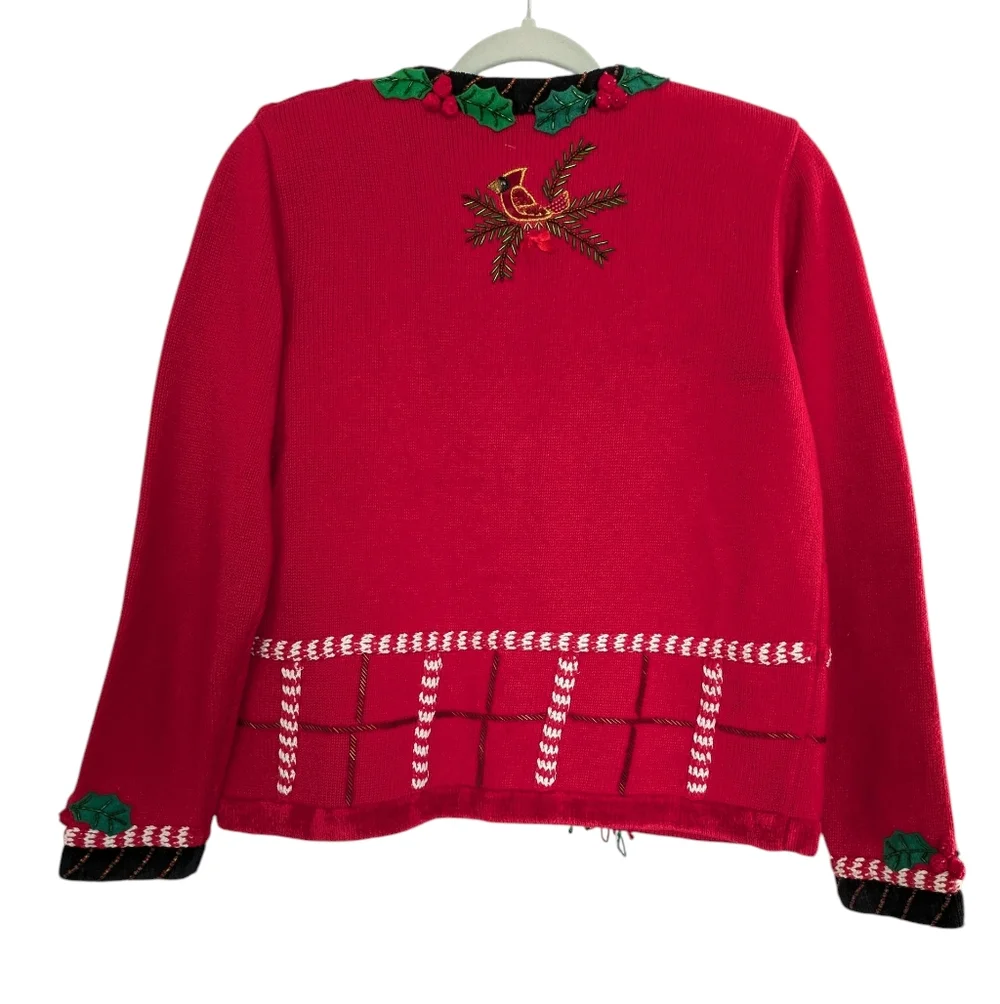 Vintage Berek Womens Red Christmas Sweater M Snowman Beaded Sequin Statement M - Picture 3 of 11